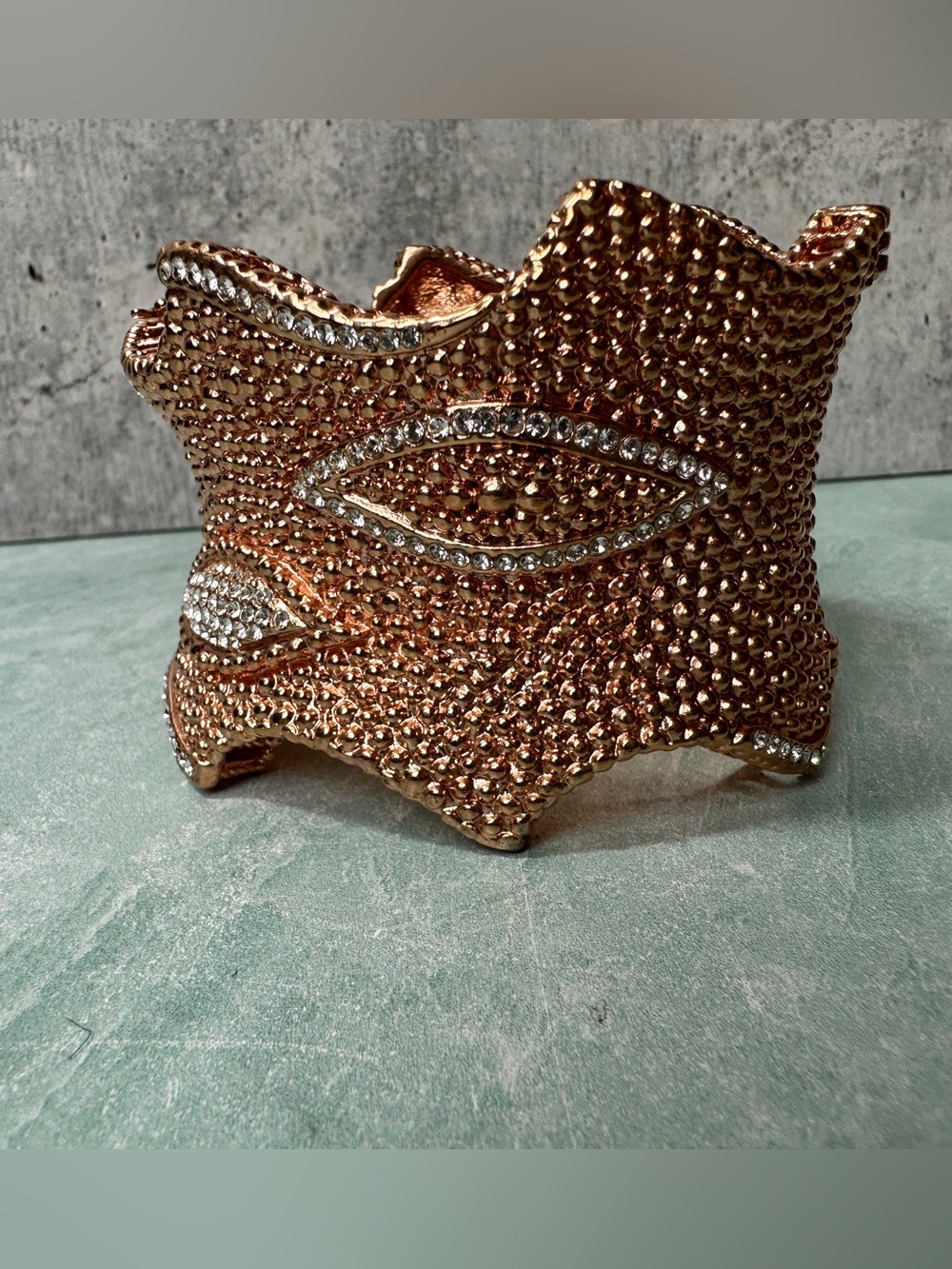Telio! By Doris Pano Crystal-Accented Rose Gold Statement Cuff Bracelet Chunky